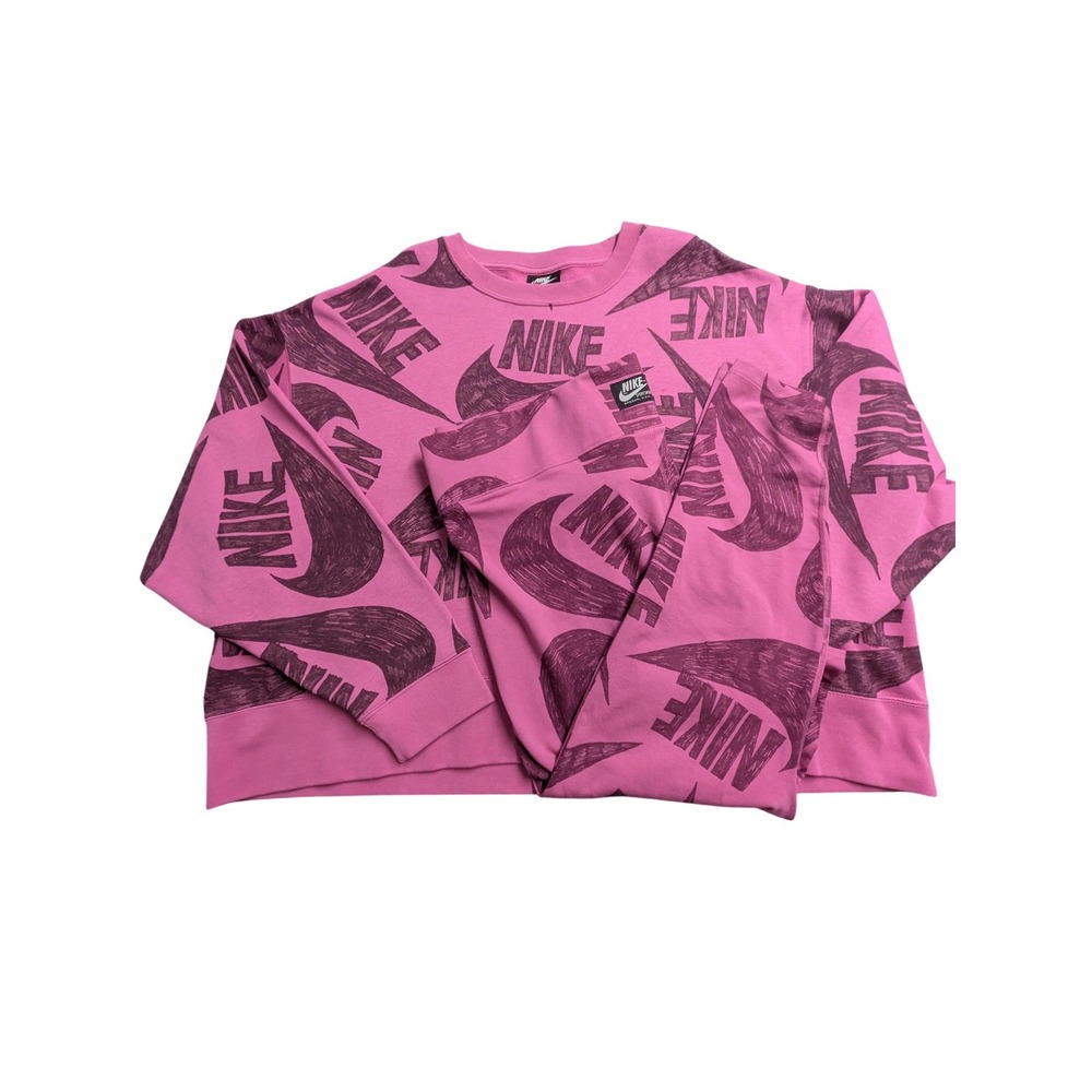 Nike Tracksuit Sweatsuit Set Womens 3X Pink Swoosh Logo 2 Piece Leggings Plus